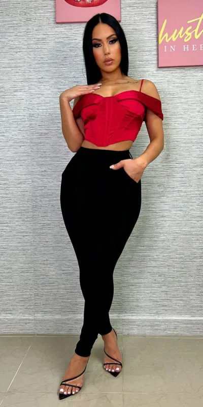 Butt Lifting Black Skinny Pants with Pink Corset Top sold by Moda