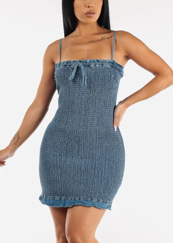 Sleeveless Smocked Denim Bodycon Dress sold by Moda