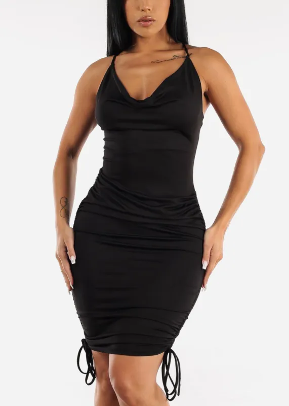 Black Sleeveless Drawstring Ruched Bodycon Dress sold by Moda