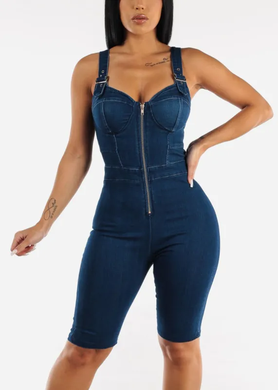 Sleeveless Denim Bermuda Romper w Padded Bust sold by Moda
