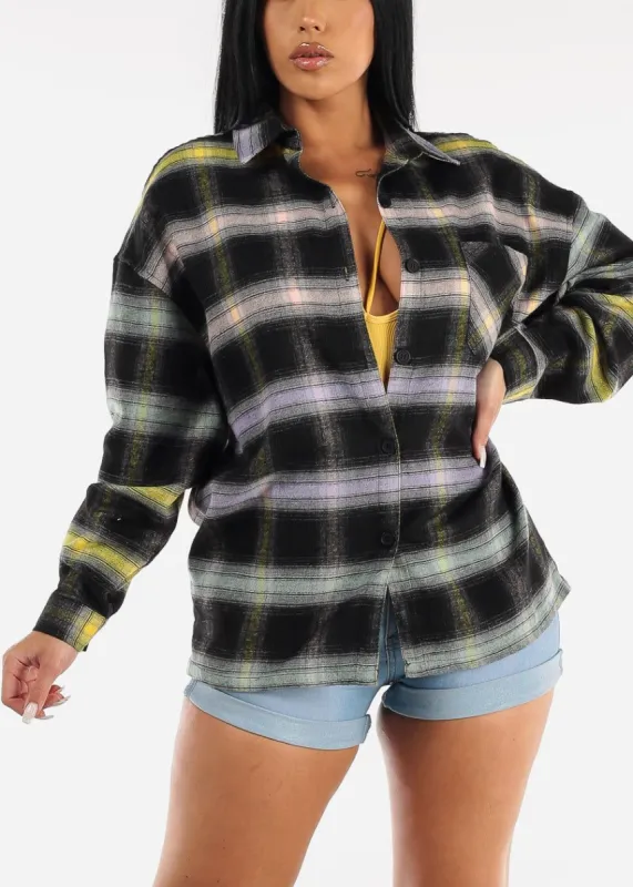 Long Sleeve Black Oversized Plaid Shirt sold by Moda