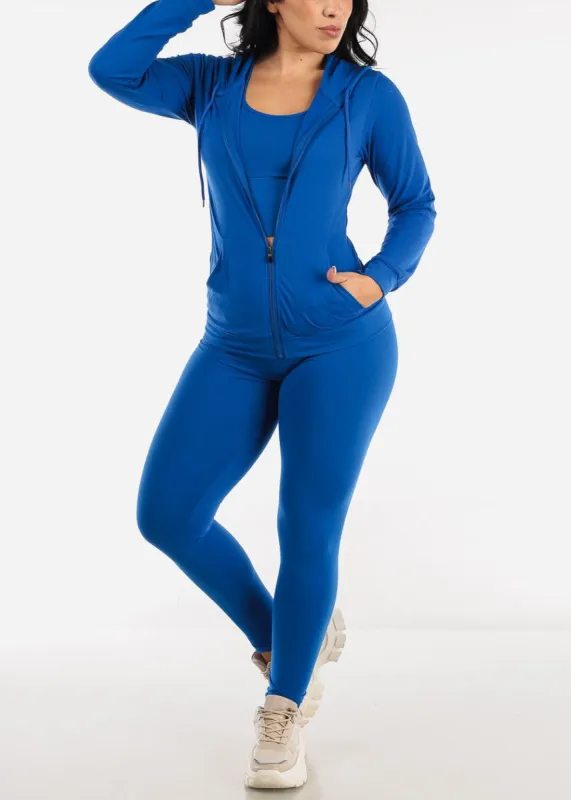 Blue Activewear Jacket, Sports Bra & Leggings (3 PCE SET) sold by Moda