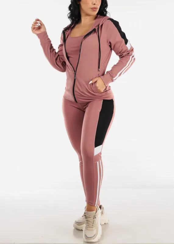 Activewear Jacket, Tank Top & Leggings Mauve (3 PCE SET) sold by Moda