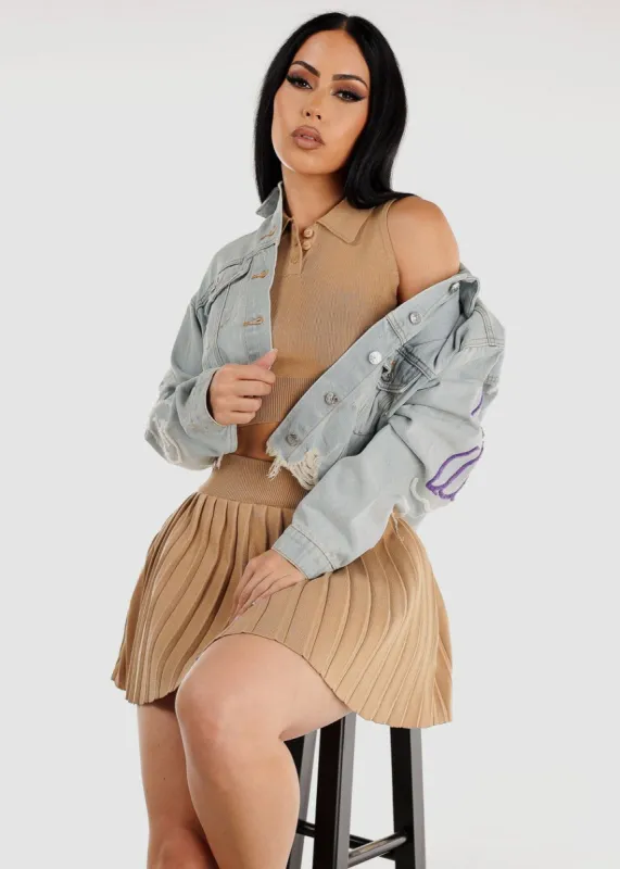 Knit Crop Top & Pleated Mini Skirt Khaki (2 PCE SET) sold by Moda