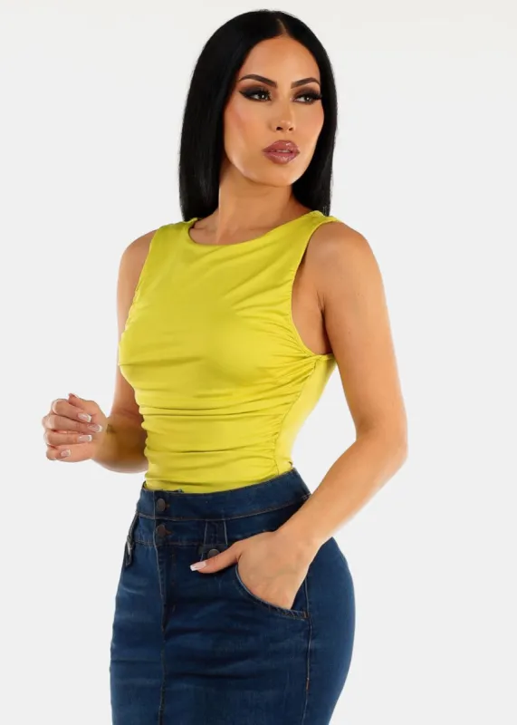 Sleeveless Ruched Fitted Top Lime sold by Moda