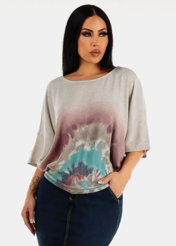 Elbow Sleeve Tie Dye Hacci Top Grey sold by Moda
