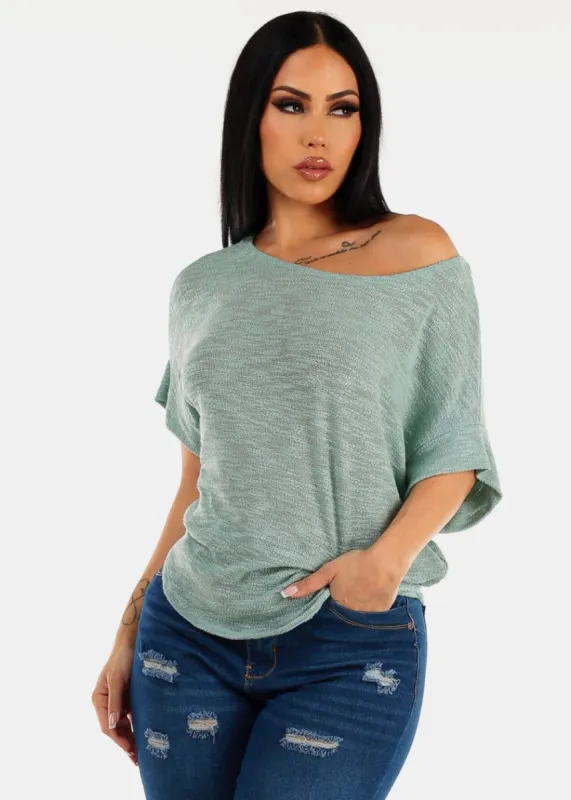 Short Sleeve Boat Neckline Soft Knit Top Mint sold by Moda