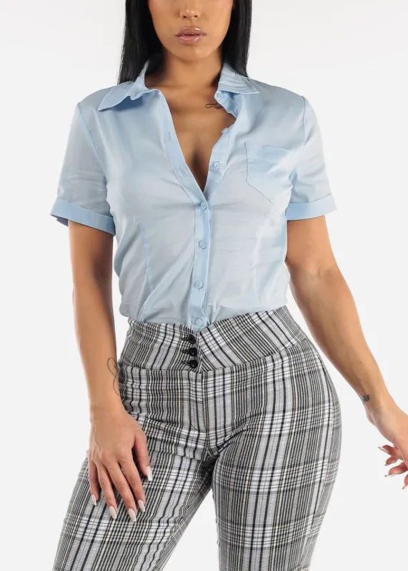Short Sleeve Button Down Light Blue Shirt sold by Moda