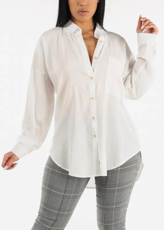 Long Sleeve Button Up Oversized White Shirt sold by Moda