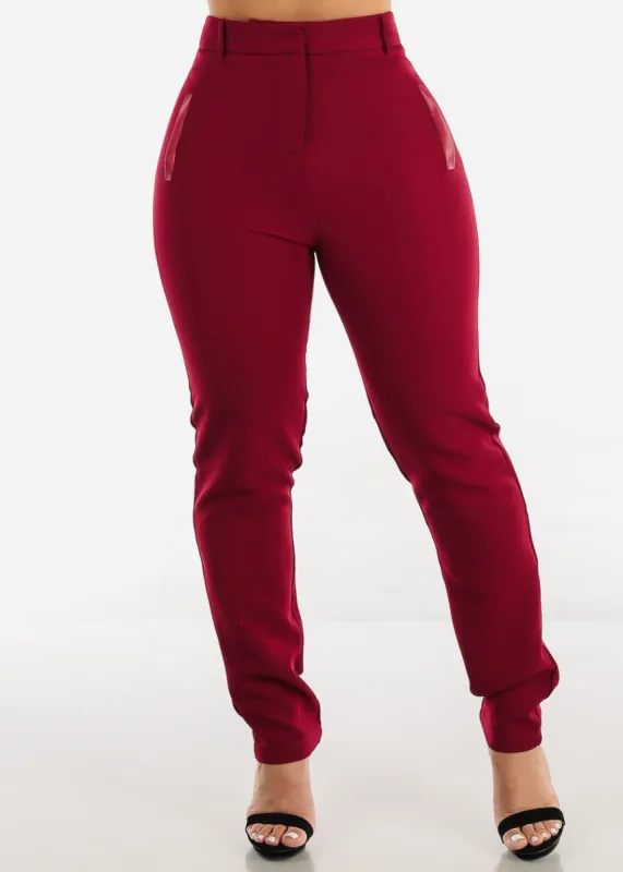 Burgundy Straight Leg Trouser Pants sold by Moda