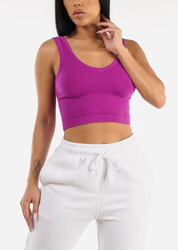 Purple Ribbed Seamless Cropped Tank Top sold by Moda