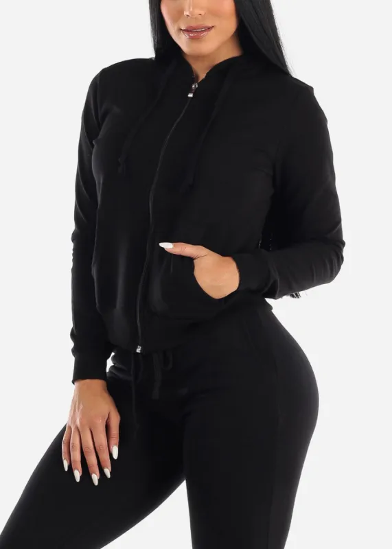 Black Zip Up Long Sleeve Hoodie sold by Moda