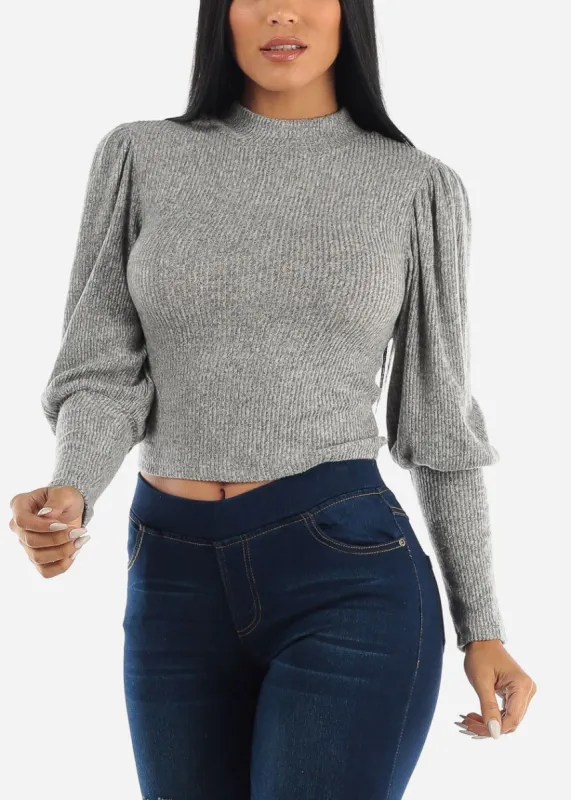 Grey Mock Neck Light Sweater sold by Moda
