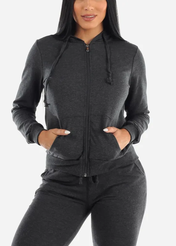 Charcoal Zip Up Long Sleeve Hoodie sold by Moda