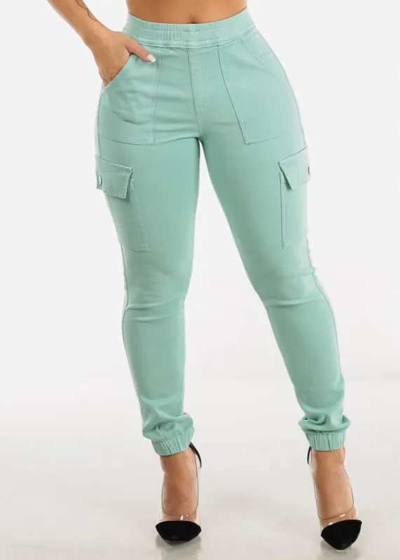 High Rise Drawstring Cargo Pants Mint sold by Moda