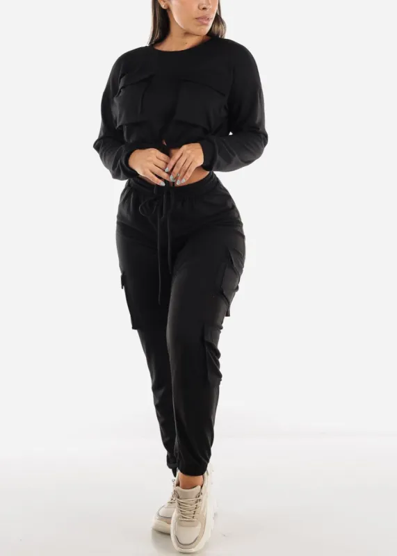French Terry Black Top & Joggers (2 PCE SET) sold by Moda