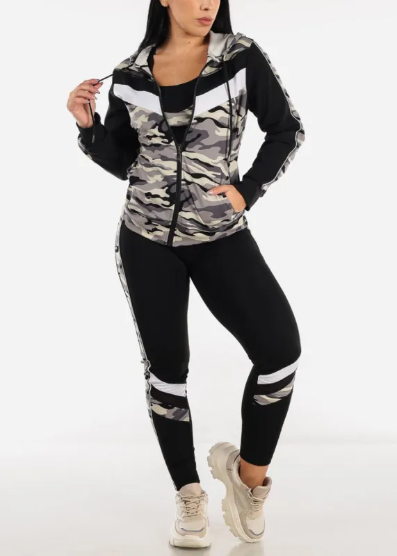 Grey Camo Activewear Jacket, Sports Bra & Leggings (3 PCE SET) sold by Moda