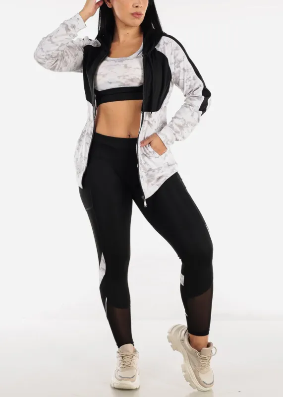 Printed Activewear Jacket, Sports Bra & Leggings (3 PCE SET) sold by Moda