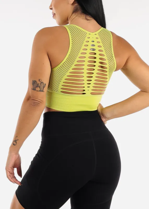 Neon Yellow Cut Out Seamless Sports Bra sold by Moda
