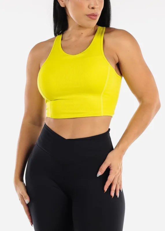 MONO B Ribbed Racerback Yellow Sports Bra Tank Top sold by Moda