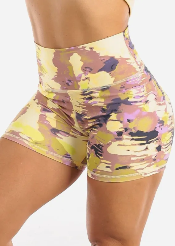 Sweetheart Back High Waisted Biker Shorts Printed Yellow sold by Moda