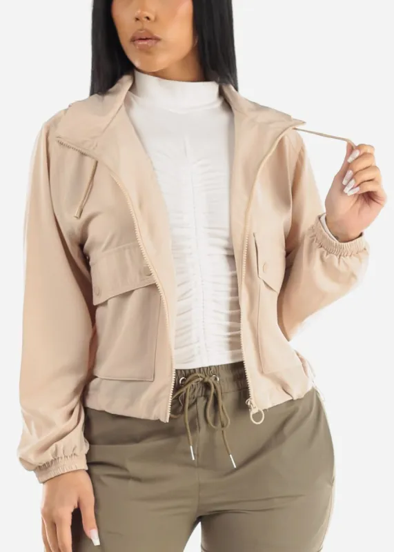 Windbreaker Hooded Zip Up Jacket Beige sold by Moda