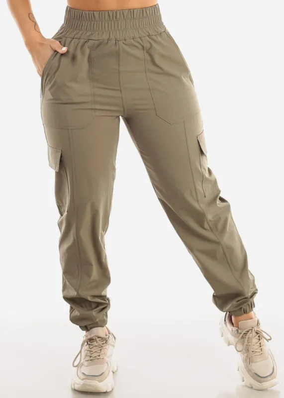 Thick Waist Olive Cargo Jogger Pants sold by Moda