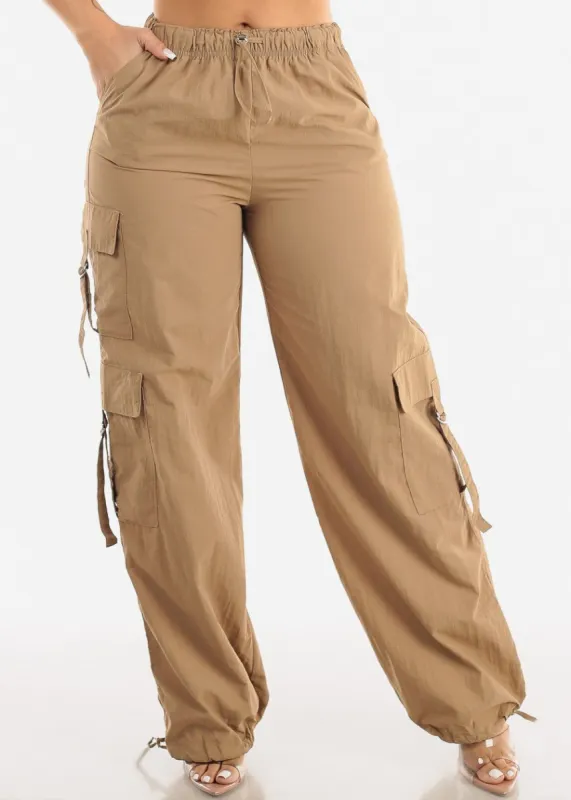 High Waisted Khaki Cargo Pants w Buckle Strap sold by Moda