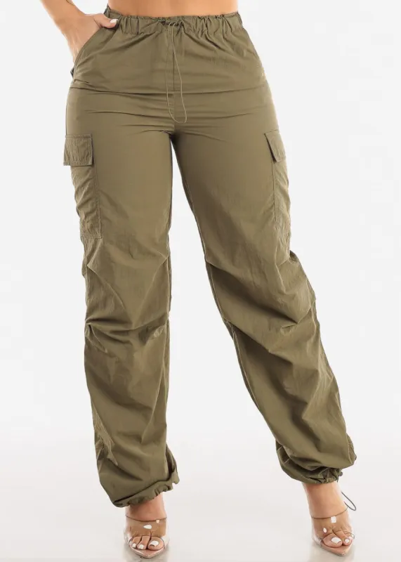 High Waisted Parachute Cargo Pants Olive sold by Moda