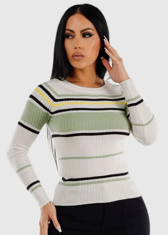 Long Sleeve Multi Stripe Sweater Sage sold by Moda