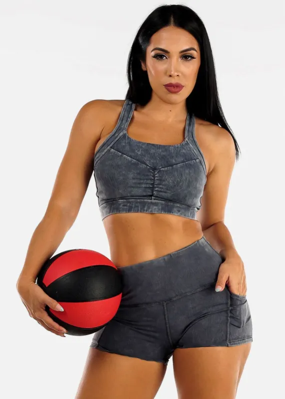 MONO B Acid Wash Racerback Gym Sports Bra sold by Moda