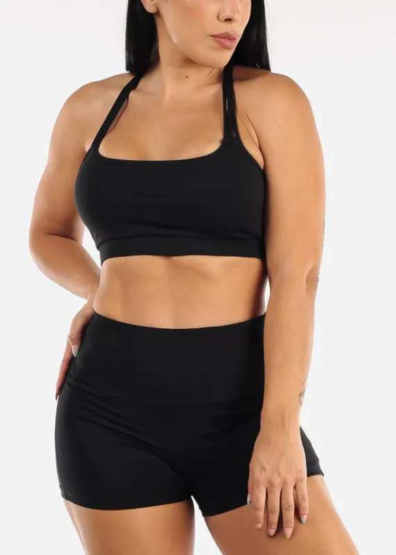 MONO B Black Braided Back Racerback Sports Bra sold by Moda