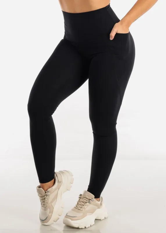 MONO B Black High Waisted Solid Workout Leggings made by Moda