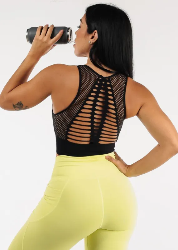 MONO B Black Cut Out Seamless Sports Bra sold by Moda