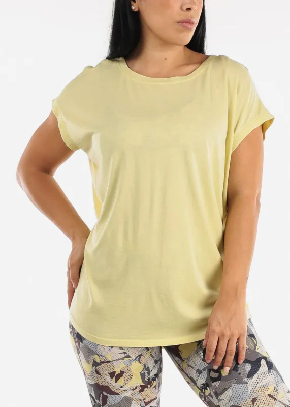 MONO B Cap Sleeve Cut Out Back Light Green Athleisure Top sold by Moda