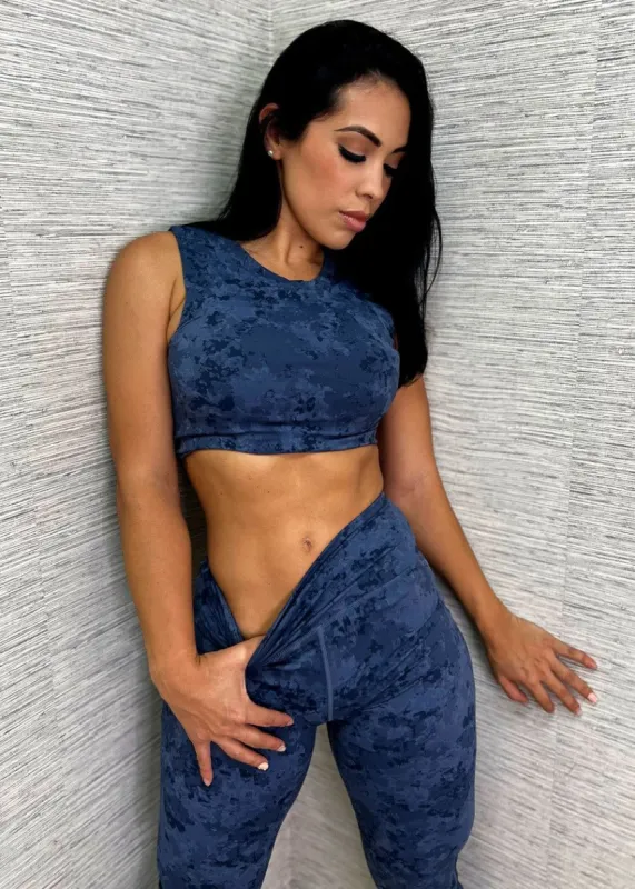 MONO B Activewear Navy Printed Sports Bra sold by Moda