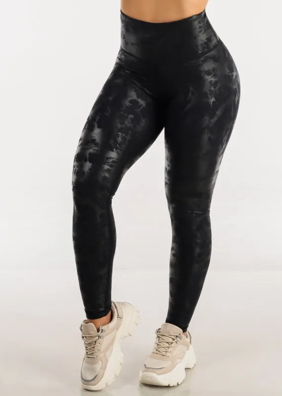 MONO B Activewear High Rise Metallic Printed Leggings Navy & Black made by Moda