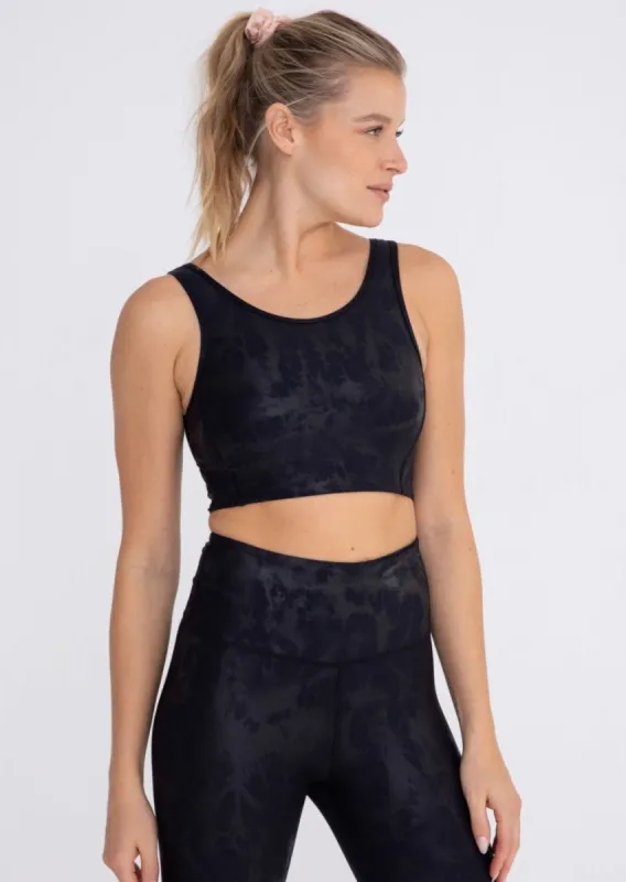 MONO B Black Metallic Foil Cut Out Back Navy Sports Bra sold by Moda