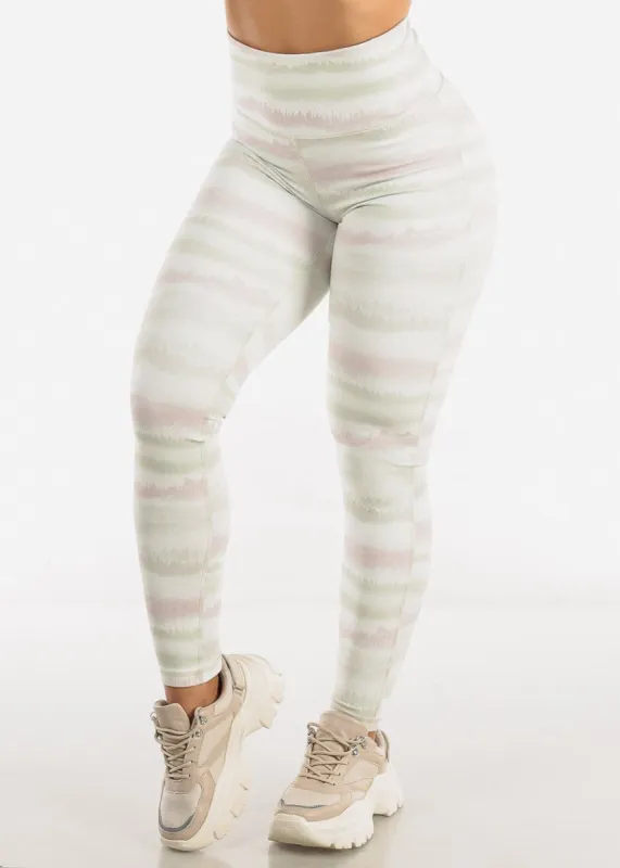MONO B Activewear High Waist Stripe Leggings Dusty Mint made by Moda