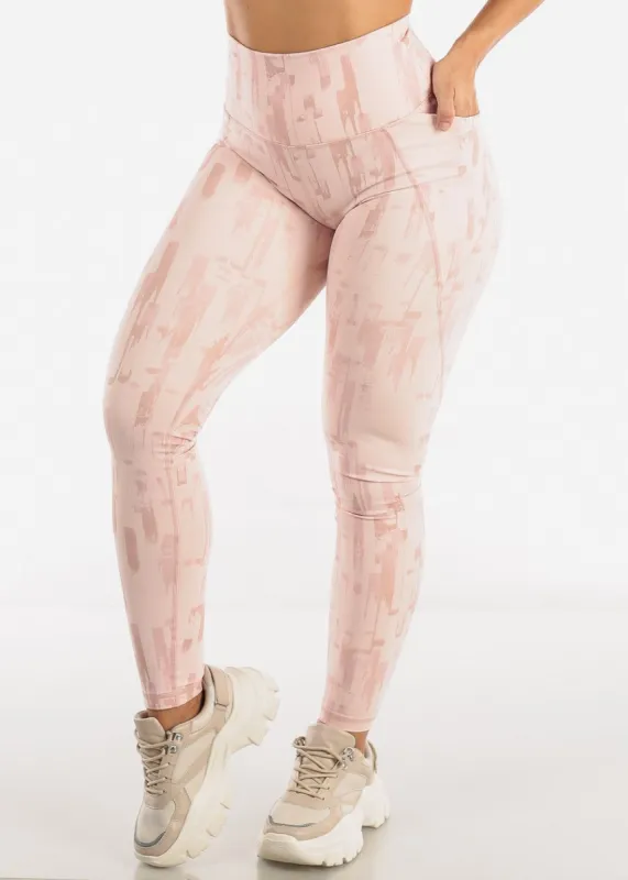 MONO B Activewear High Waisted Leggings Pink Printed made by Moda