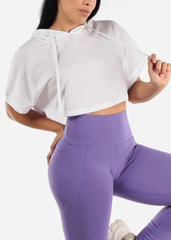 MONO B White Cropped Short Sleeve Pullover Hoodie sold by Moda