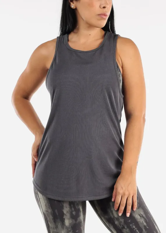 MONO B Dark Grey Open Back Sleeveless Athleisure Tunic sold by Moda
