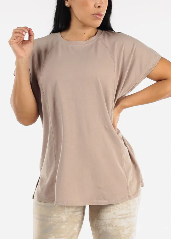 Pima Cotton Crewneck Tunic Tee Light Brown sold by Moda