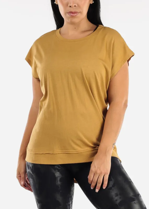 MONO B Cut Out Back Athleisure Cap Sleeve Mustard Top sold by Moda