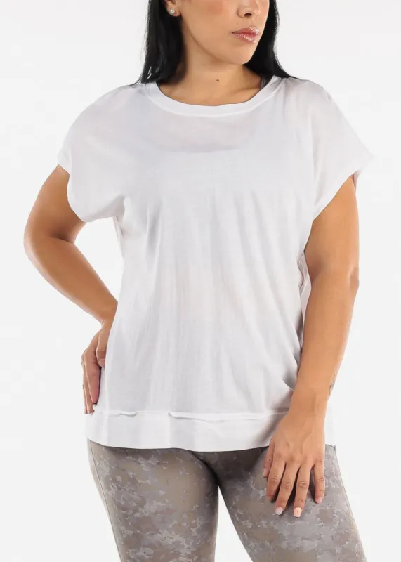 White Cut Out Back Athleisure Cap Sleeve Top sold by Moda