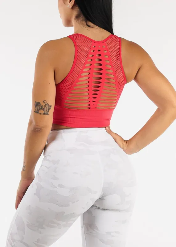 Red Cut Out Seamless Sports Bra made by Moda