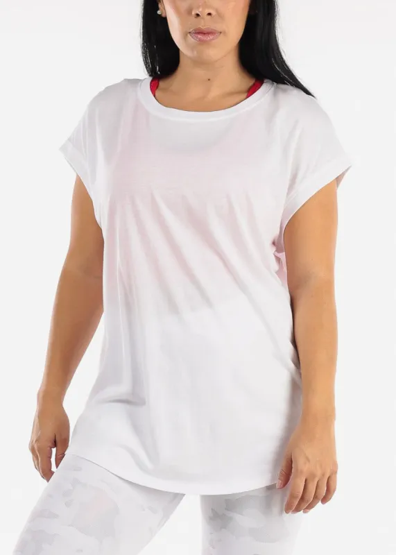 White Cap Sleeve Cut Out Back Athleisure Top sold by Moda