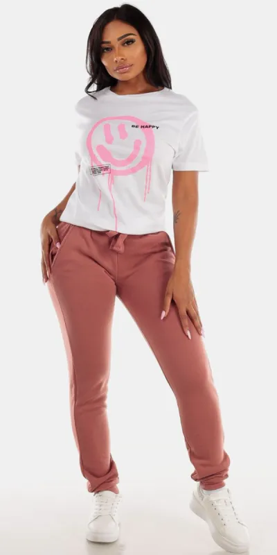 Mauve Fleece Graphic Tee Set sold by Moda