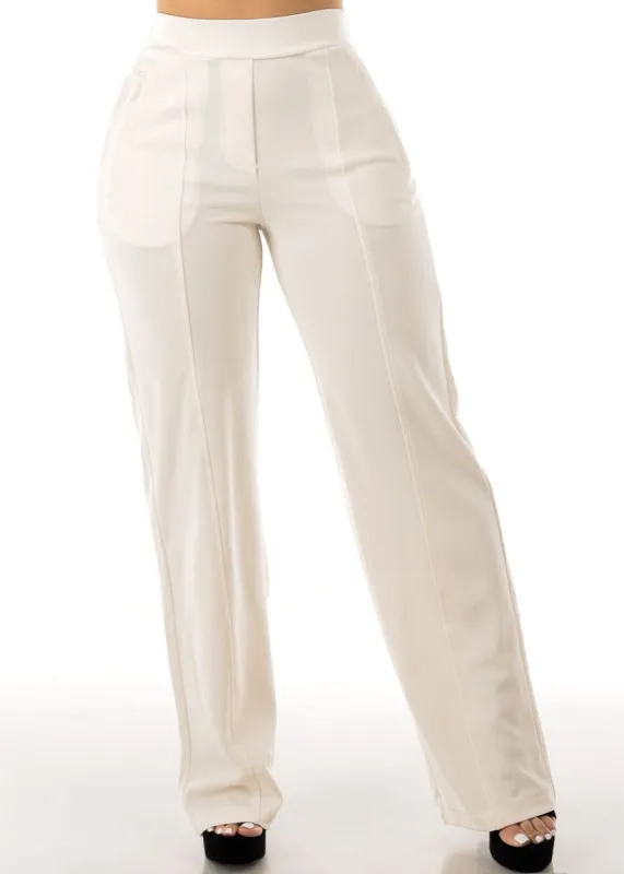 High Waist Wide Leg Stretch Pants Cream sold by Moda