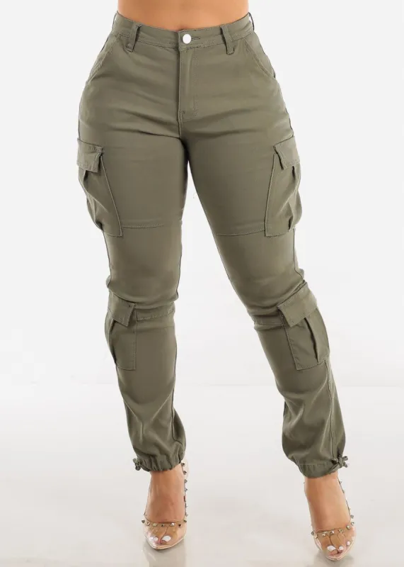 High Rise Hyper Stretch Olive Cargo Pants sold by Moda